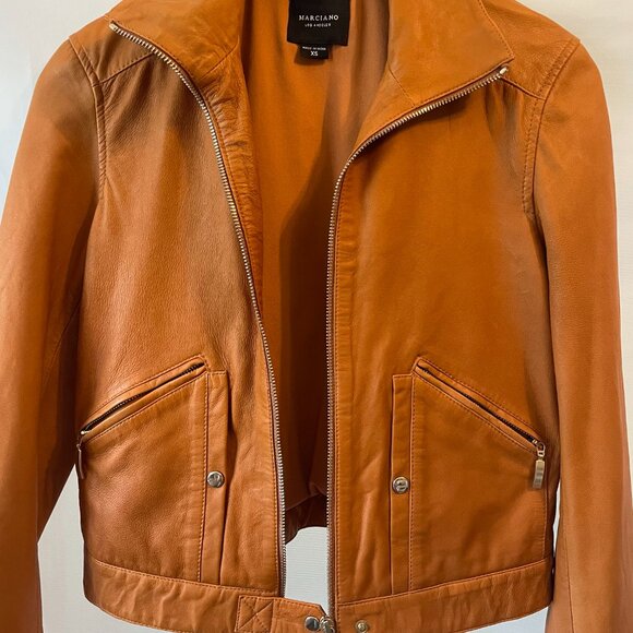 Marciano Guess 100% Lamb Lambskin Leather Jacket Los Angeles Moto Caramel Saddle - Picture 5 of 14